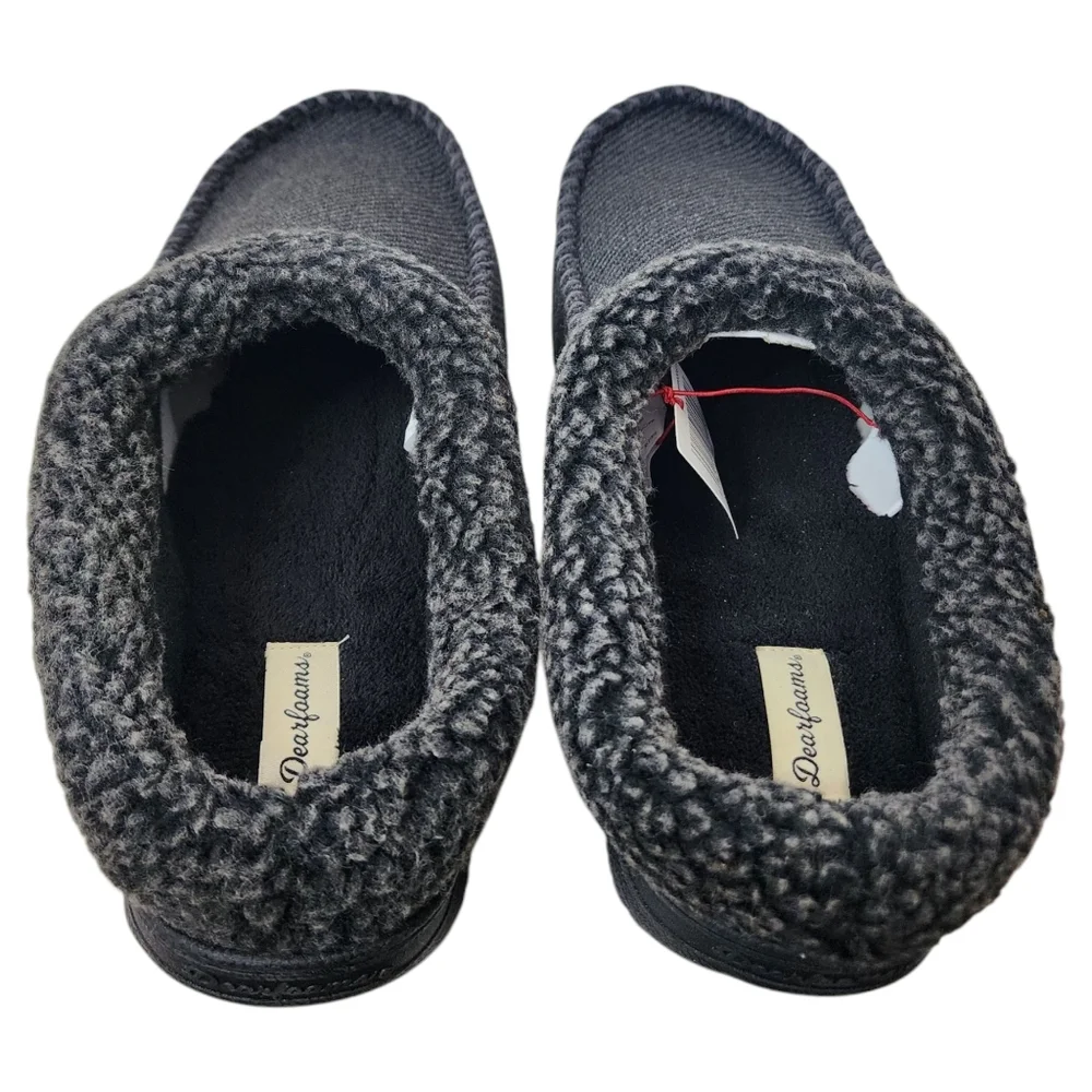 Dearfoam mens slippers black memory foam comfort in out washable size 13-14 xlrg